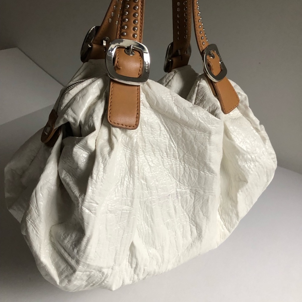 Luana white soft vinyl shoulder bag